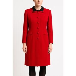 1980s Jones New York Red & Black Collar 100% Wool Dress USA Made small